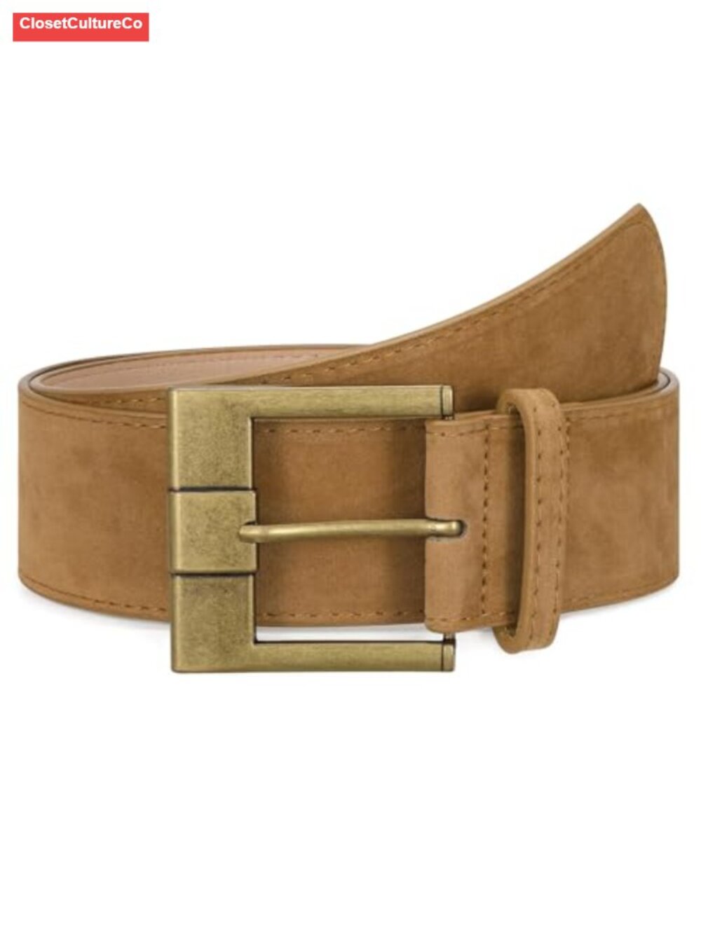 Wide Suede Leather Belt Western Chunky Waist Belt Brass Buckle 2"